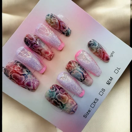 Snake Skin Pink Pattern Coffin Water Nails