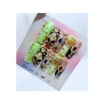 Handmade Press On Nails Featuring A 3D Design With Pearls, Rhinestones, And Seashell Elements.