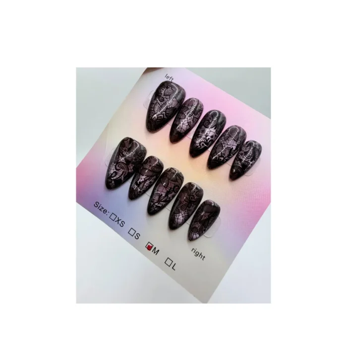 Handmade Press-On Nail Manicure Black Lace Gothic Stiletto False Nail Set Handmade Press-On Nail Manicure Black Lace Gothic Stiletto False Nail Set - Image 1
