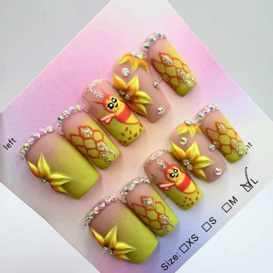Bee Floral Press On Nails Gorgeous Summer Set