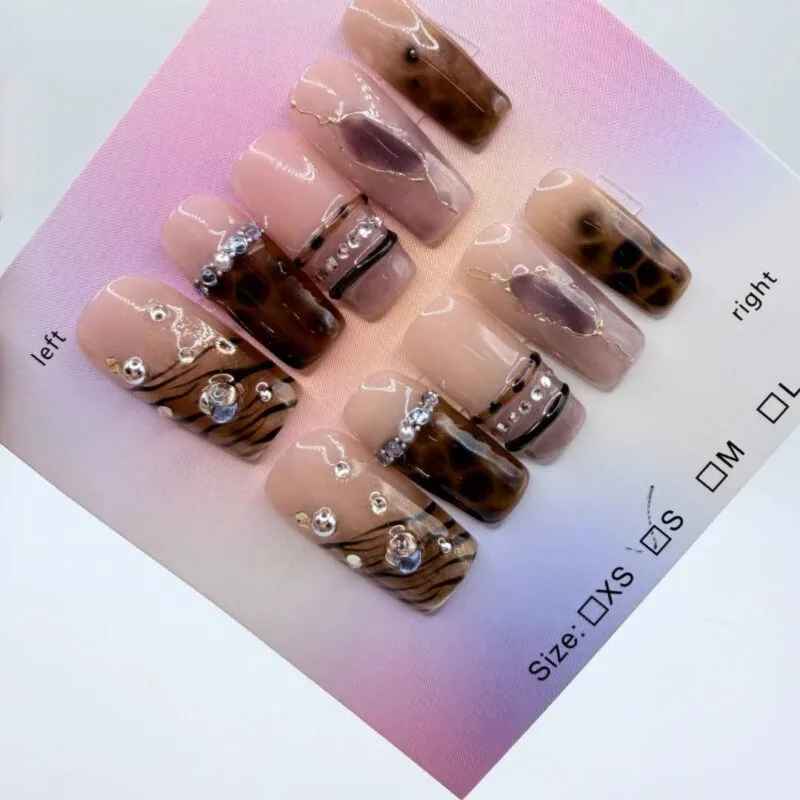 Brown Animal Print Bangle Press - On Nails | Bold Square Set