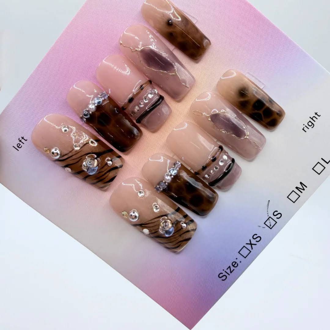 Brown Animal Print Bangle Press - On Nails | Bold Square Set