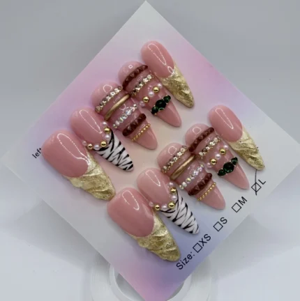 Gilded shadow-3D- luxury- nail- art- animal- print- stiletto- handmade -press-on nails
