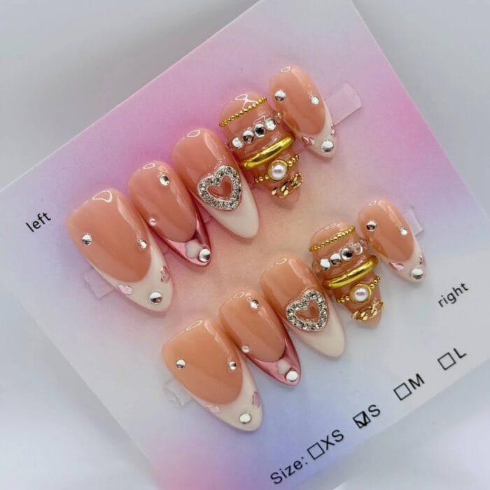 Gold Charm Almond Press On Nails Luxury Set