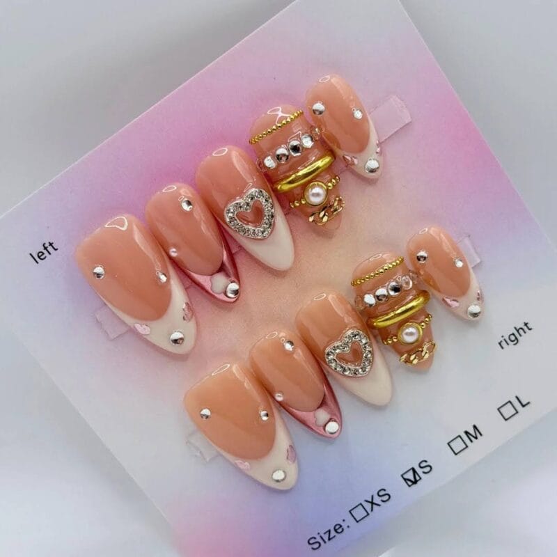 Gold Charm Almond Press On Nails Luxury Set