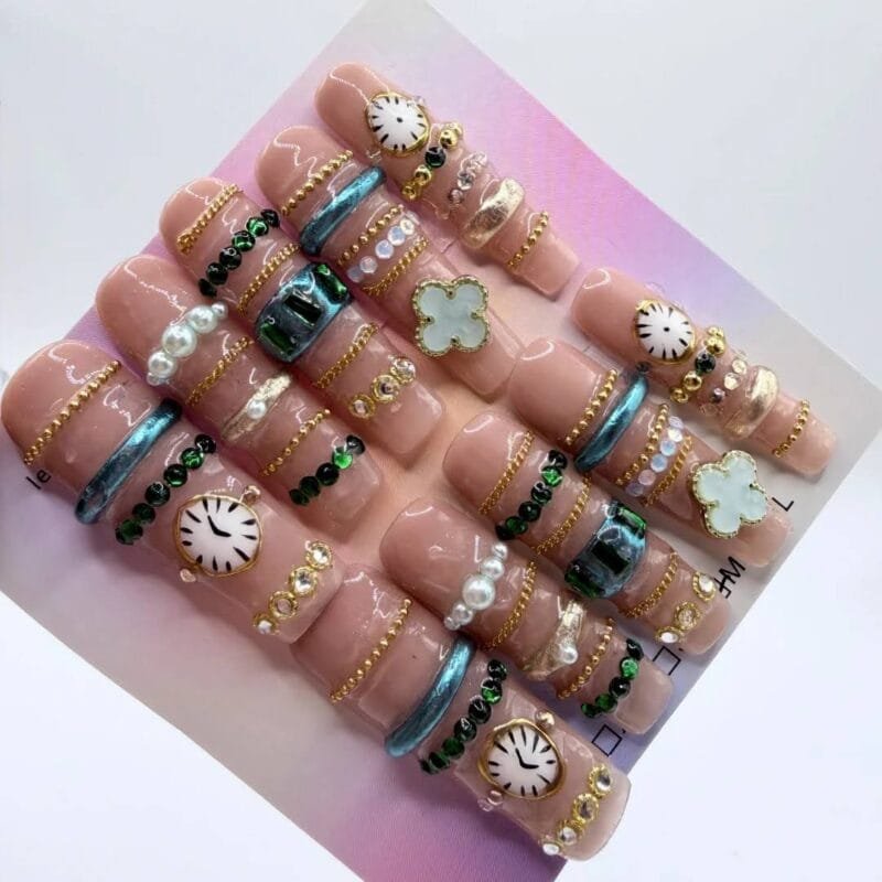 Luxury Bangle Press On Nails | Stunning 4cm Square Jewelry Set