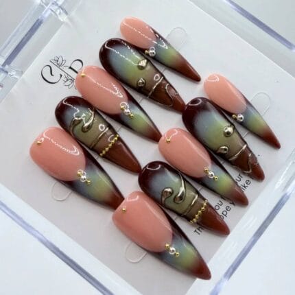 Midnight Aura Bronze Chrome Stiletto Press On Nails | Bold Set