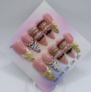 Nude Gold Stiletto Press On Nails Premium Set