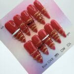 Red Stiletto Bangle Nails | Stunning 3D Gold Ring Press On Set
