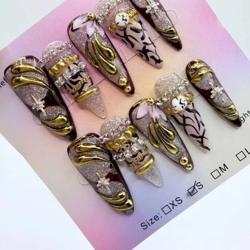 Burgundy Baroque Stiletto Press On Nails