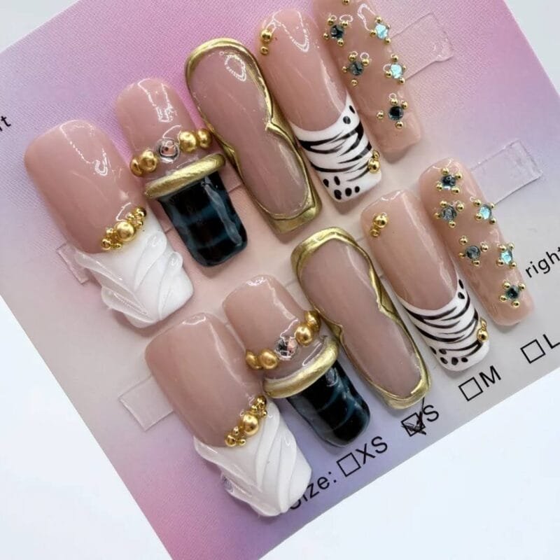 Classy Chaos Square Press On Nails – Bold Textured Luxury Set