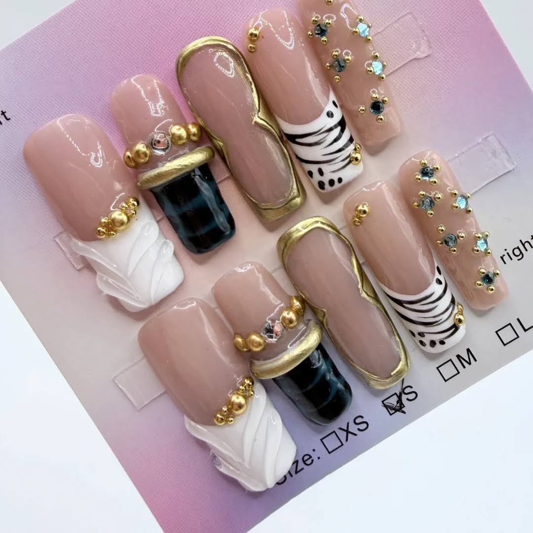 Classy Chaos Square Press On Nails – Bold Textured Luxury Set