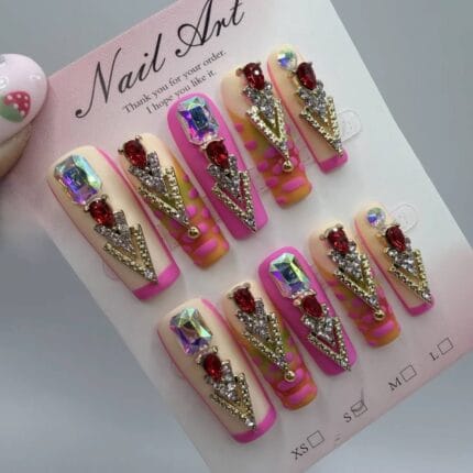 Pink Orange Coffin Press On Nails – Stunning Matte 3D Set