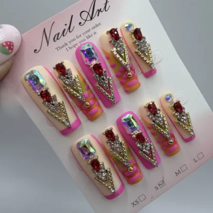 pink orange coffin press on nails