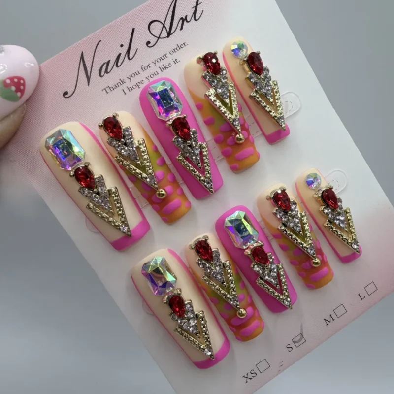 pink orange coffin press on nails