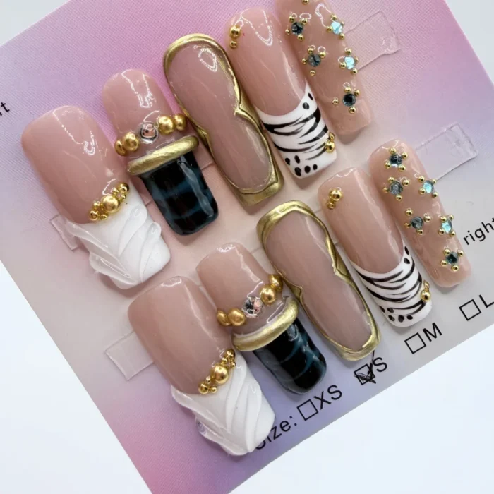 Classy Chaos Square Press-On Set – Bold, Textured & Luxury Design - Image 1