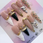 nude animal print stiletto press on nails