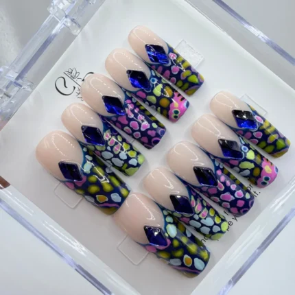 Abstract Multi Color Press On Nails – Modern Art | 3cm Square