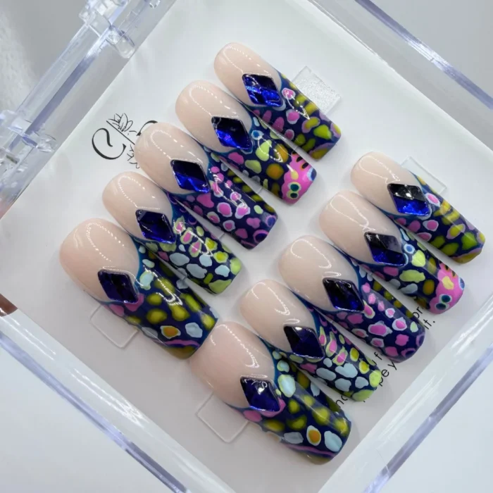 Custom- Press- On -Nails Abstract Multi Color Press On Nails – Modern Art | 3cm Square - Image 1