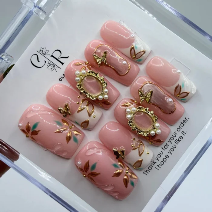 Elegant -Coquette -Press -On -Nails Elegant Coquette Press On Nails – Luxury Bow | 2.5cm Square - Image 1